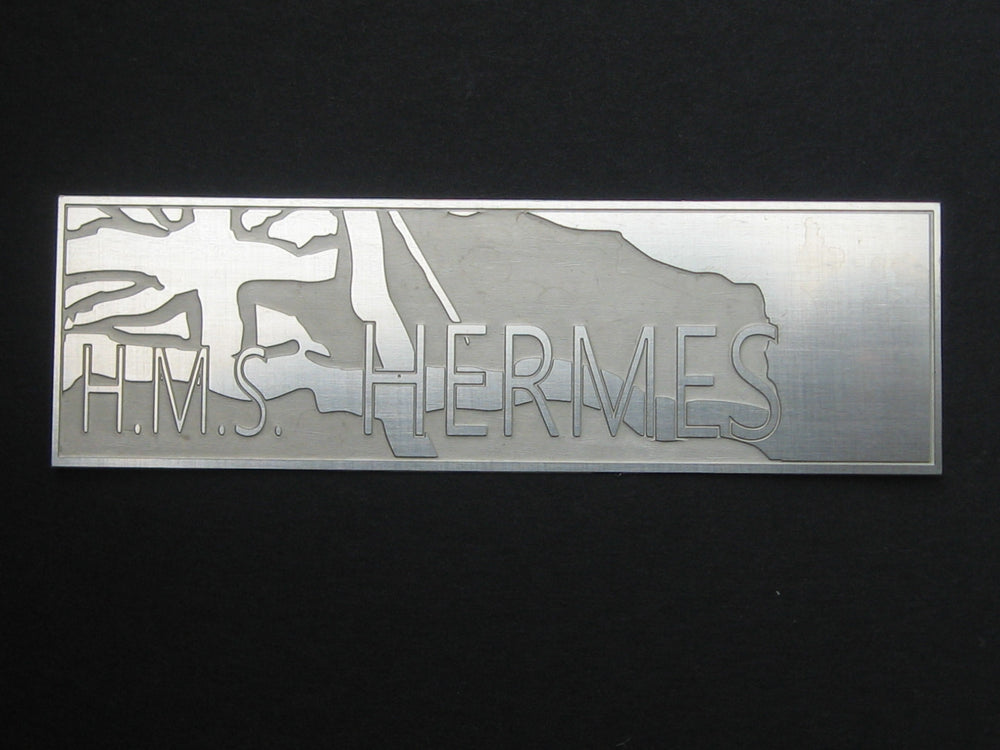 HMS Hermes nameplate